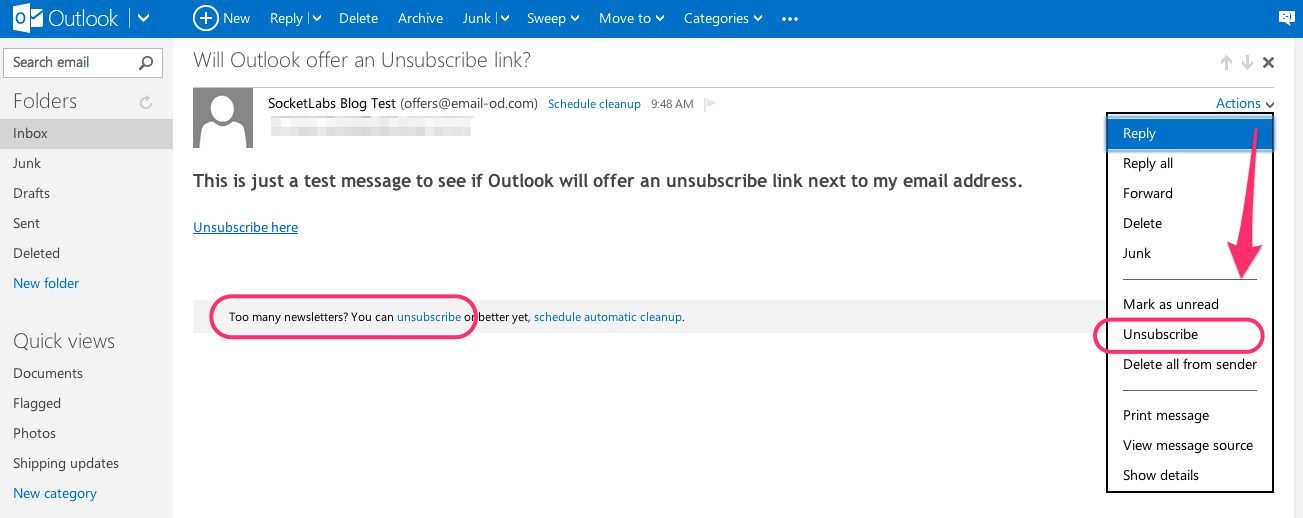 Outlook Unsubscribe Options