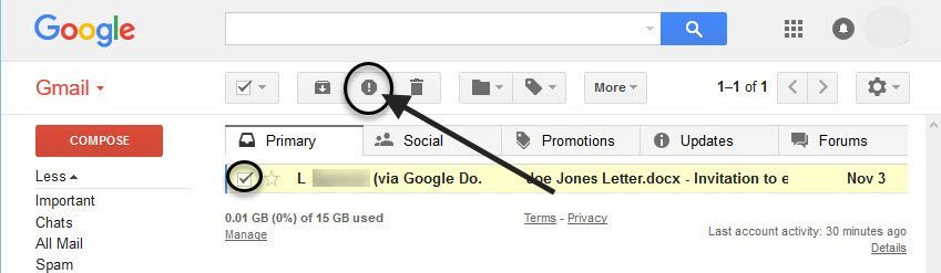 Junk Button in Gmail