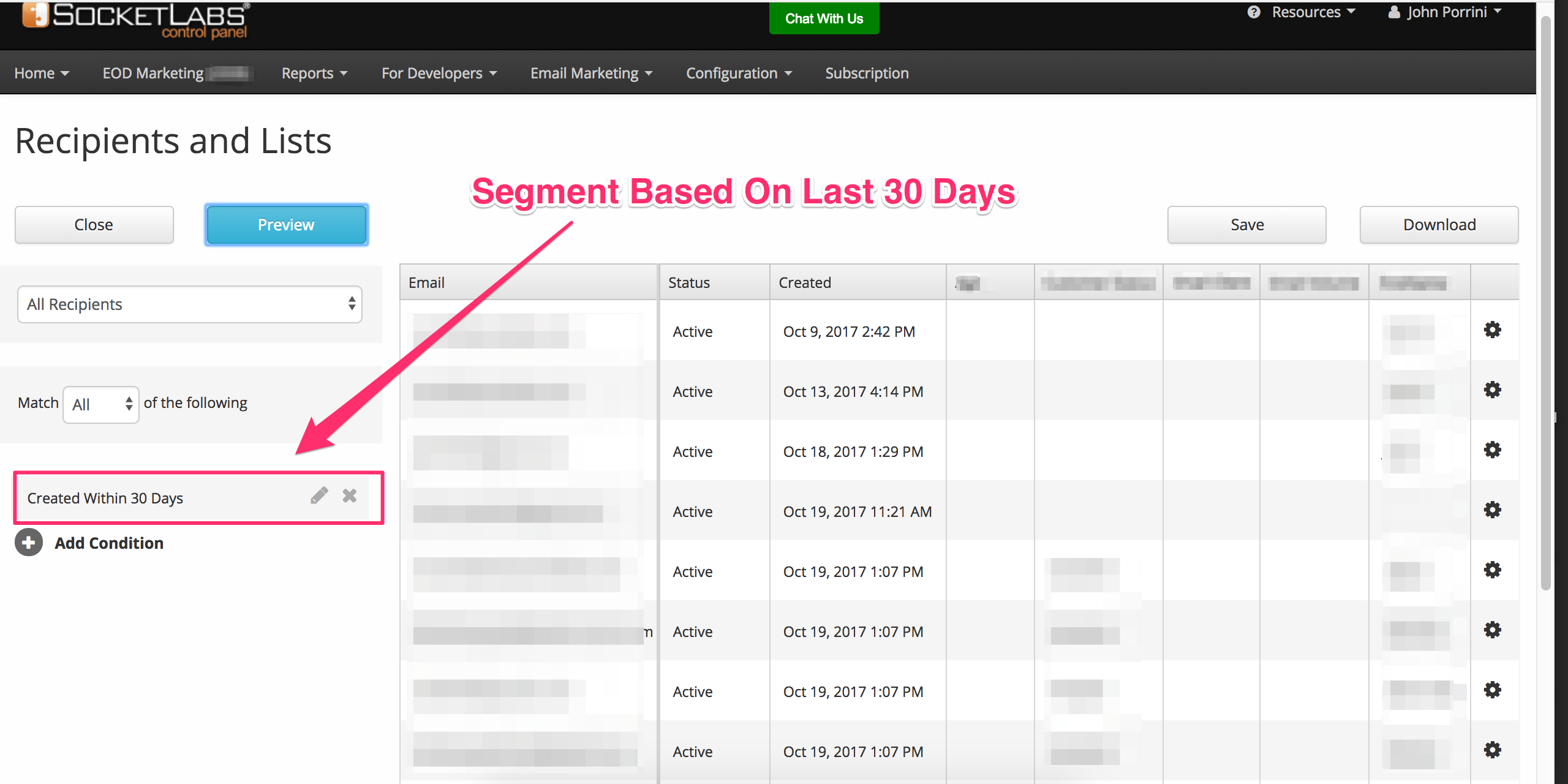 Segment based on last 30 days