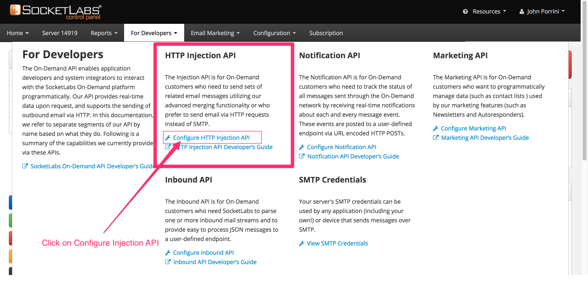 click configure api