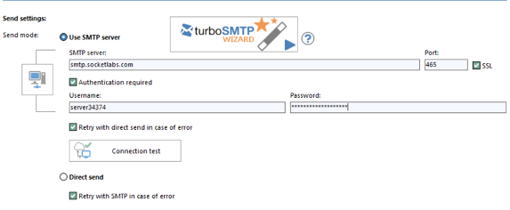 SMTP server, username, password and port