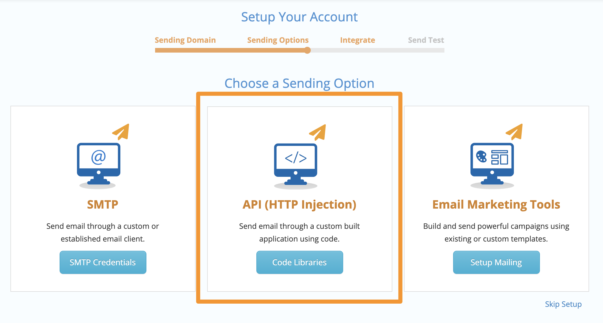 Setup Your Account; Choose a Sending Option