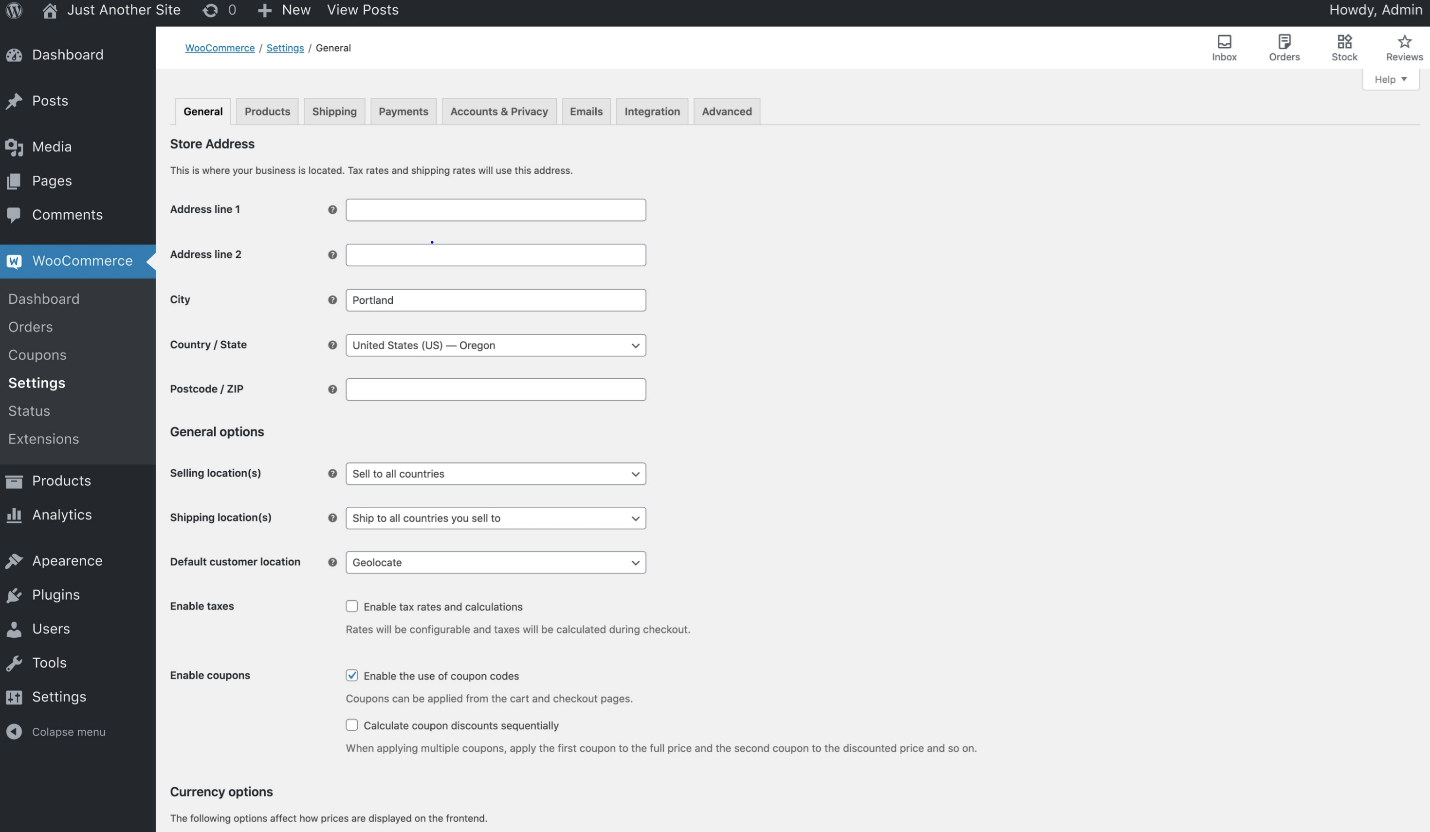 woocommerce settings