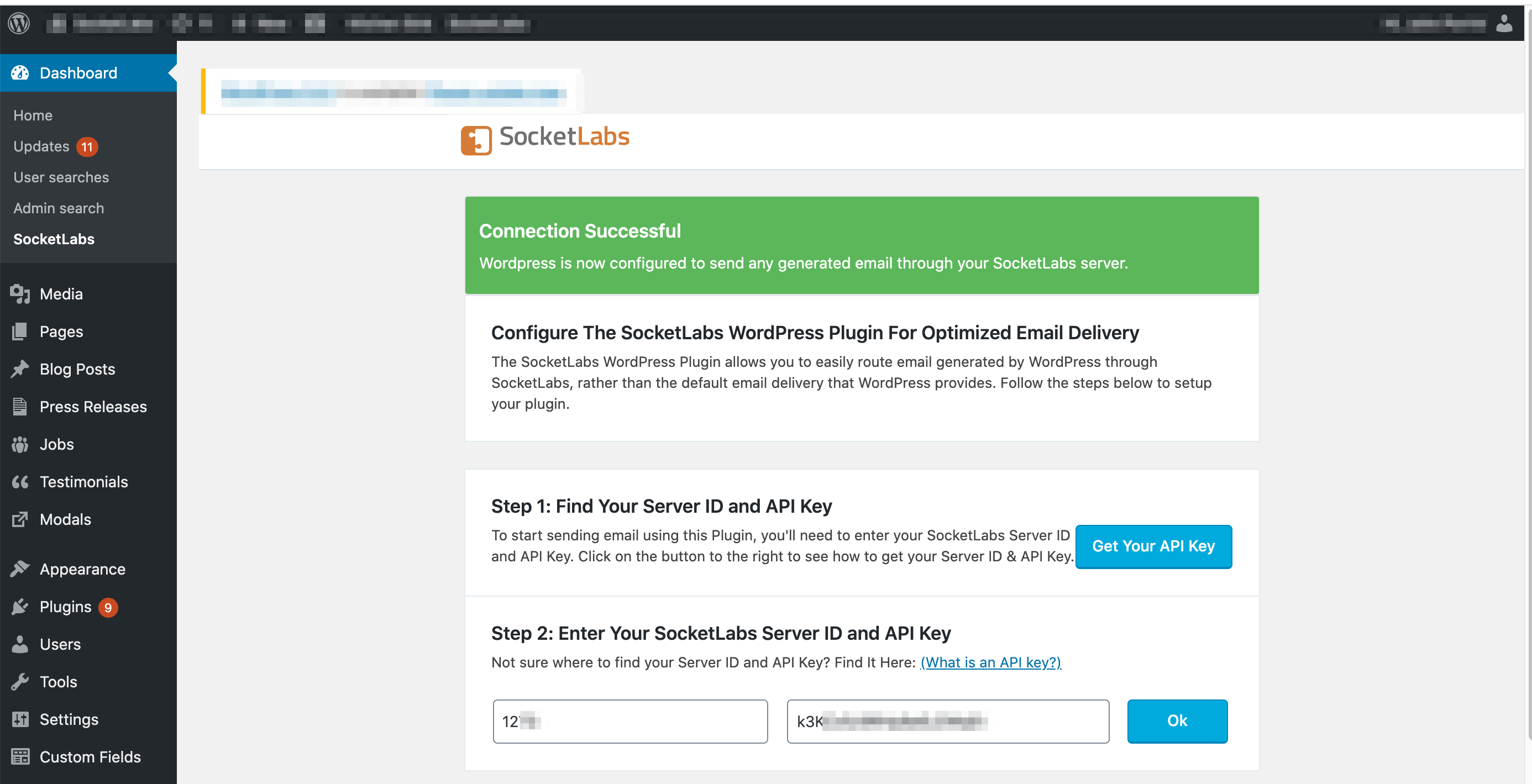 dashboard with socketlabs