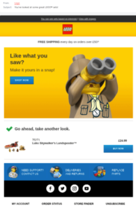 Abandon cart email from Lego