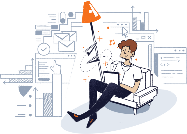 A person sitting comfortably and enjoying the experience of sending emails with SocketLabs.