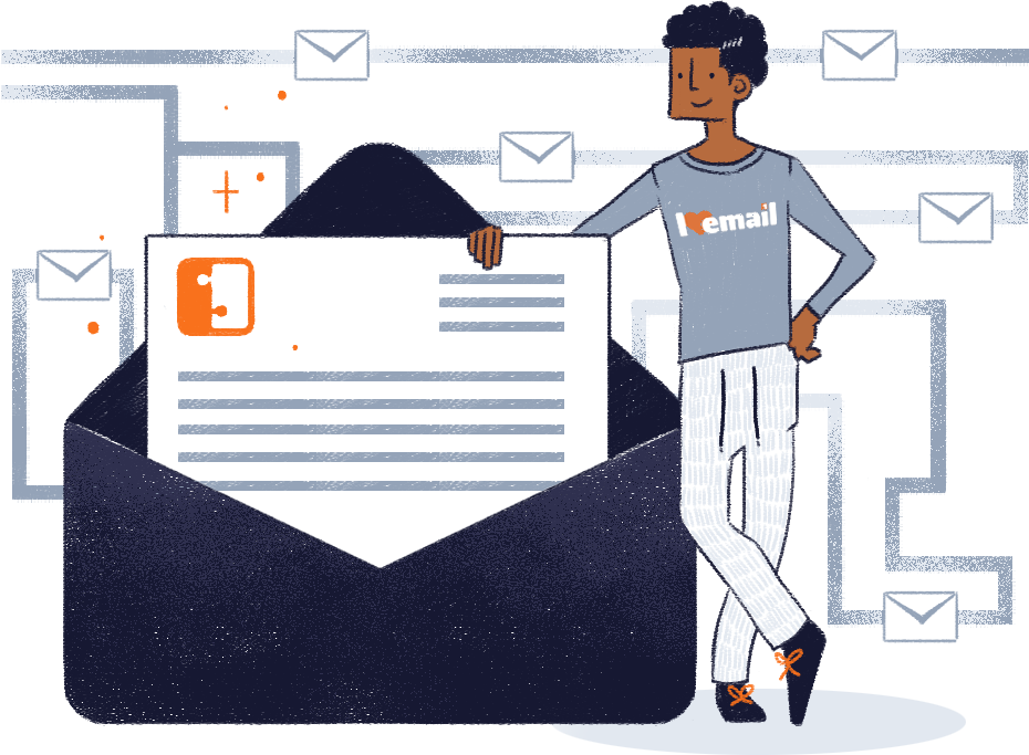 SocketLabs Concierge rep leaning against an email envelope
