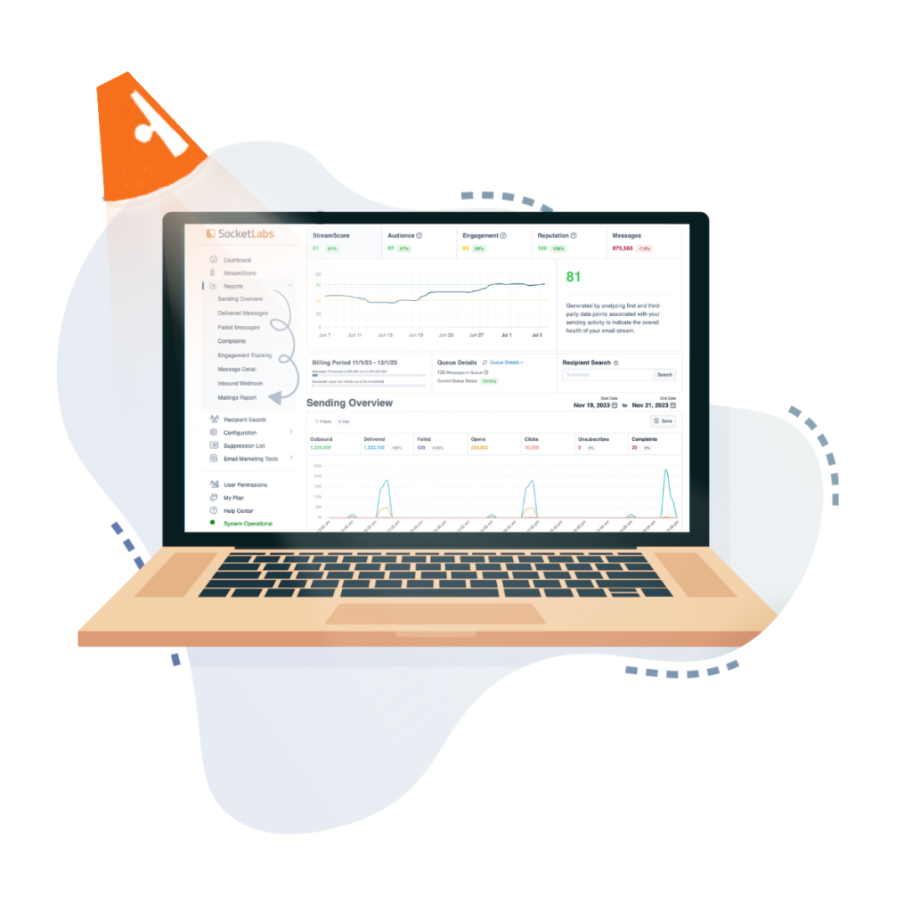 Tracking performance is easy with the SocketLabs sending overview, available right on your dashboard